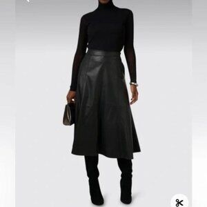 Kobi Halperin Vera Faux Leather A-Line Midi Skirt – Black – Size 2 – NWT